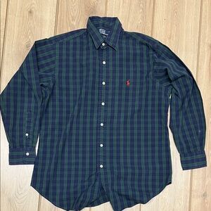Ralph Lauren Men's Blue and Green Plaid Shirt